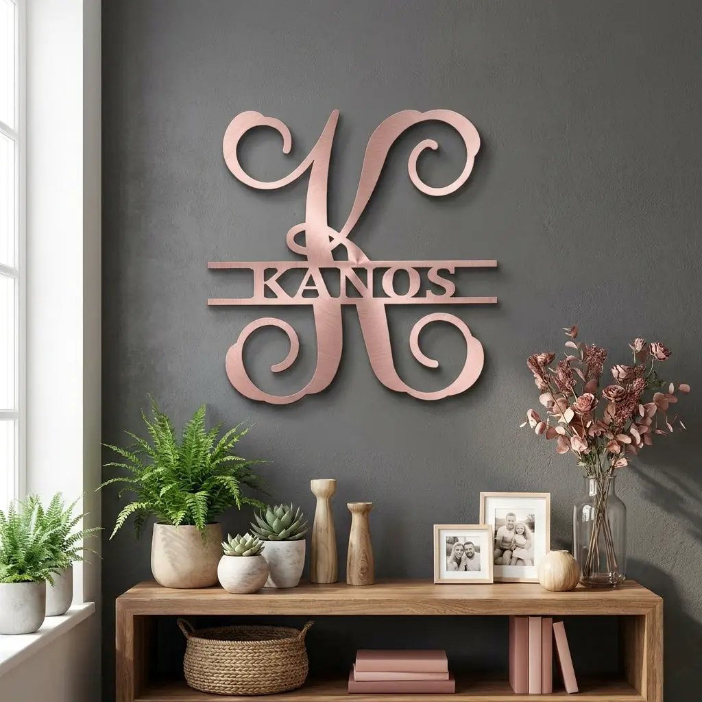 Family Name and Initial Personalized Metal Art Wall Sign