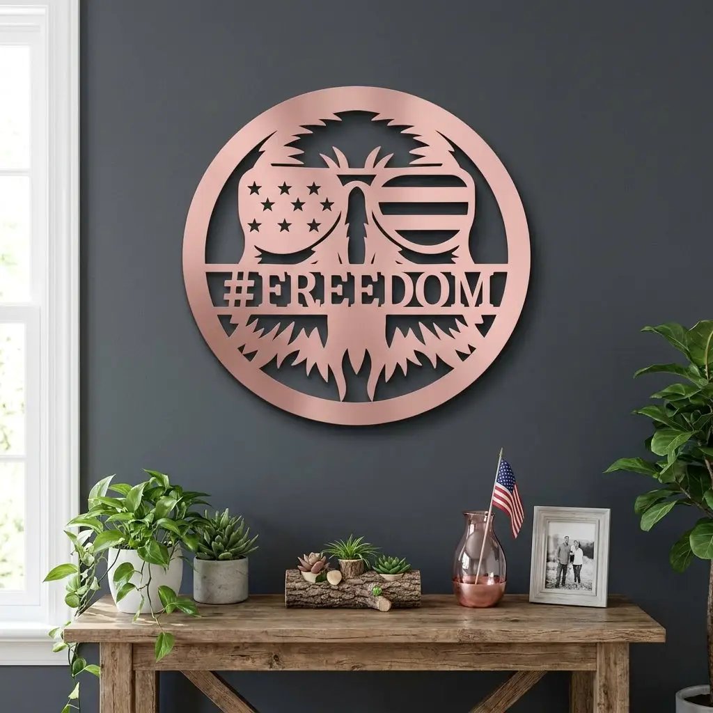 Personalized Freedom Eagle Metal Wall Art – Custom Patriotic American Flag Steel Sign – USA Freedom Decor for Veterans, Military Families & Patriot Homes