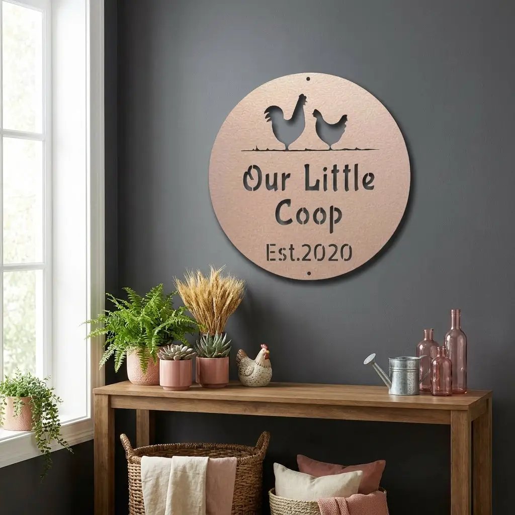 Our Little Coop Metal Sign – Personalized Chicken Coop Sign – Custom Farm Decor – Backyard Chicken Gift
