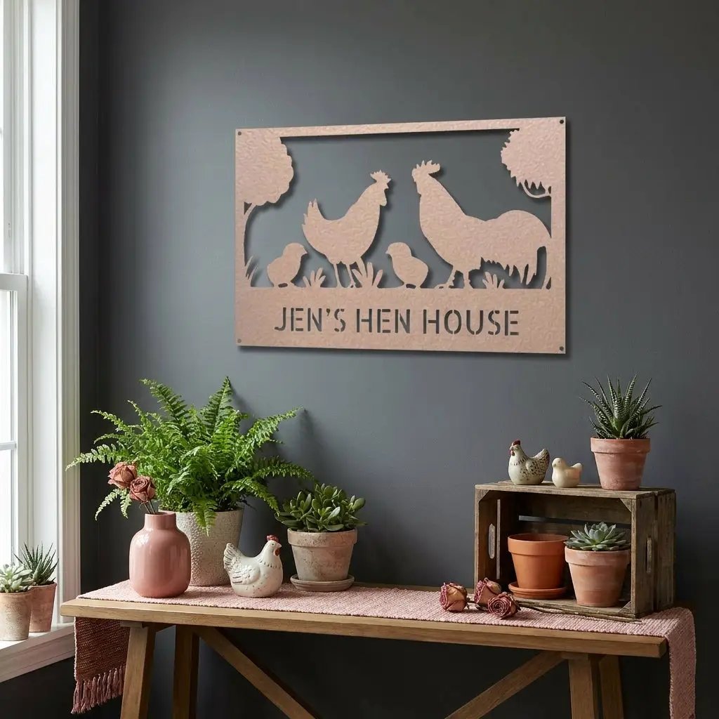 Personalized Chicken Coop Metal Sign | Custom Hen House Farmhouse Wall Decor | Chicken Family Metal Art