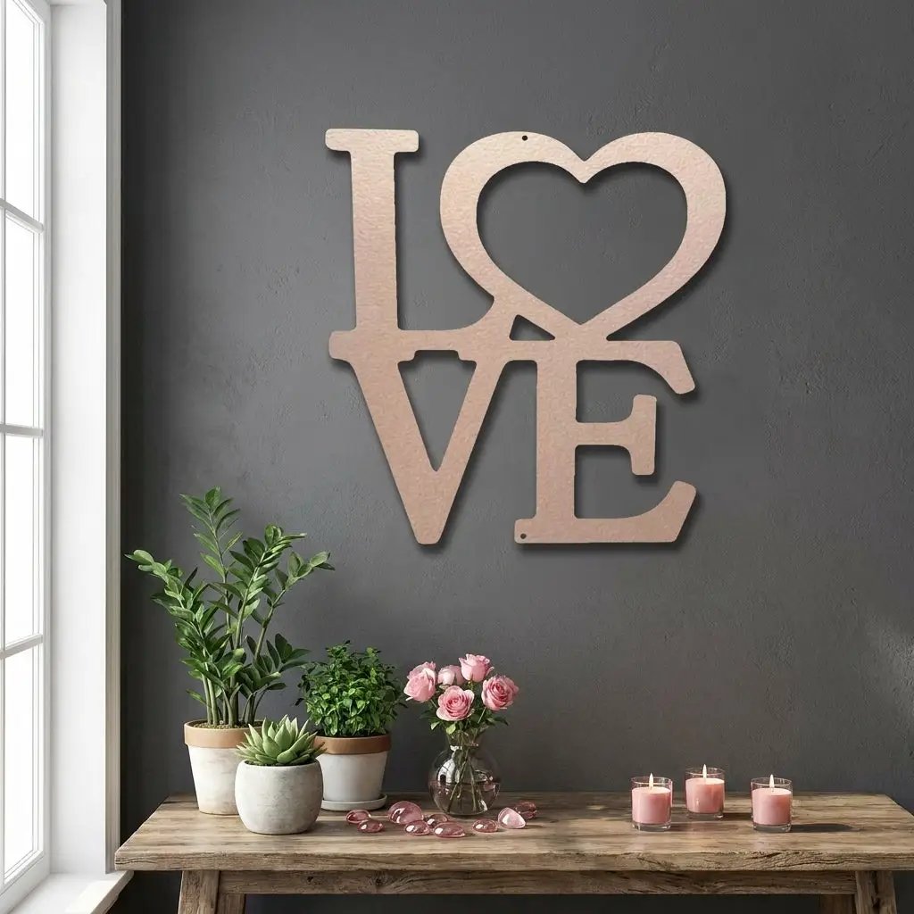 LOVE Metal Wall Art Sign with Heart – Romantic Steel Wall Decor – Wedding Anniversary Gift – Modern Farmhouse Decor
