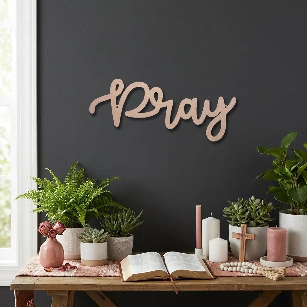 Pray Metal Wall Art – Christian Wall Decor – Faith Script Sign – Religious Home Decor