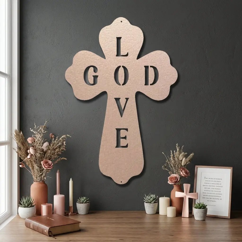 God Love Cross Metal Wall Art – Christian Wall Decor – Religious Cross Sign – Faith Home Decor – Bible Verse Style Wall Art
