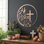 Easter Cross Metal Wall Sign – Christian Home Decor – He Is Risen