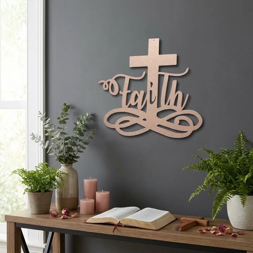 Faith Cross Metal Wall Art | Christian Scripture Decor | Inspirational Religious Wall Hanging