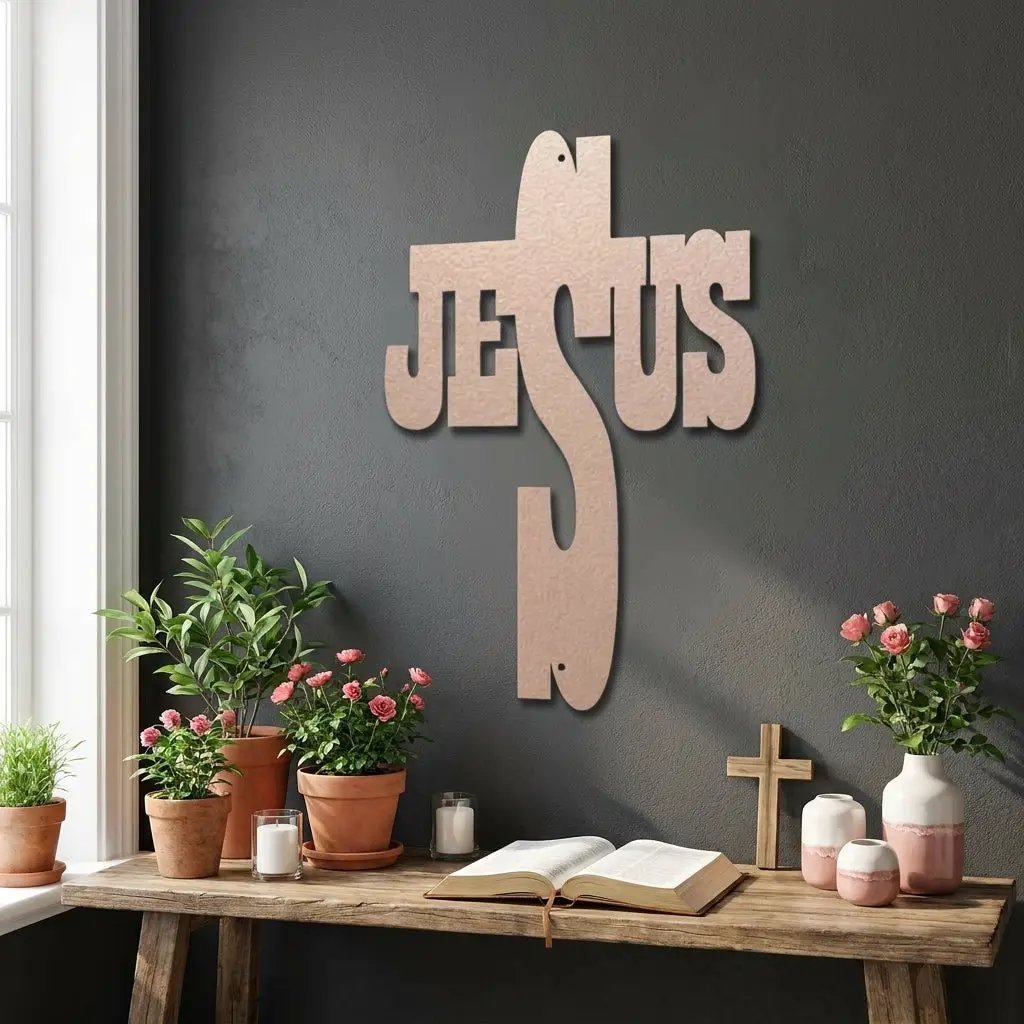 Jesus Cross Metal Wall Art | Christian Religious Decor | Inspirational Faith Wall Hanging