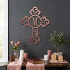 Personalized Initial Cross Metal Wall Art | Custom Monogram Christian Cross Decor | Ornate Faith Wall Hanging
