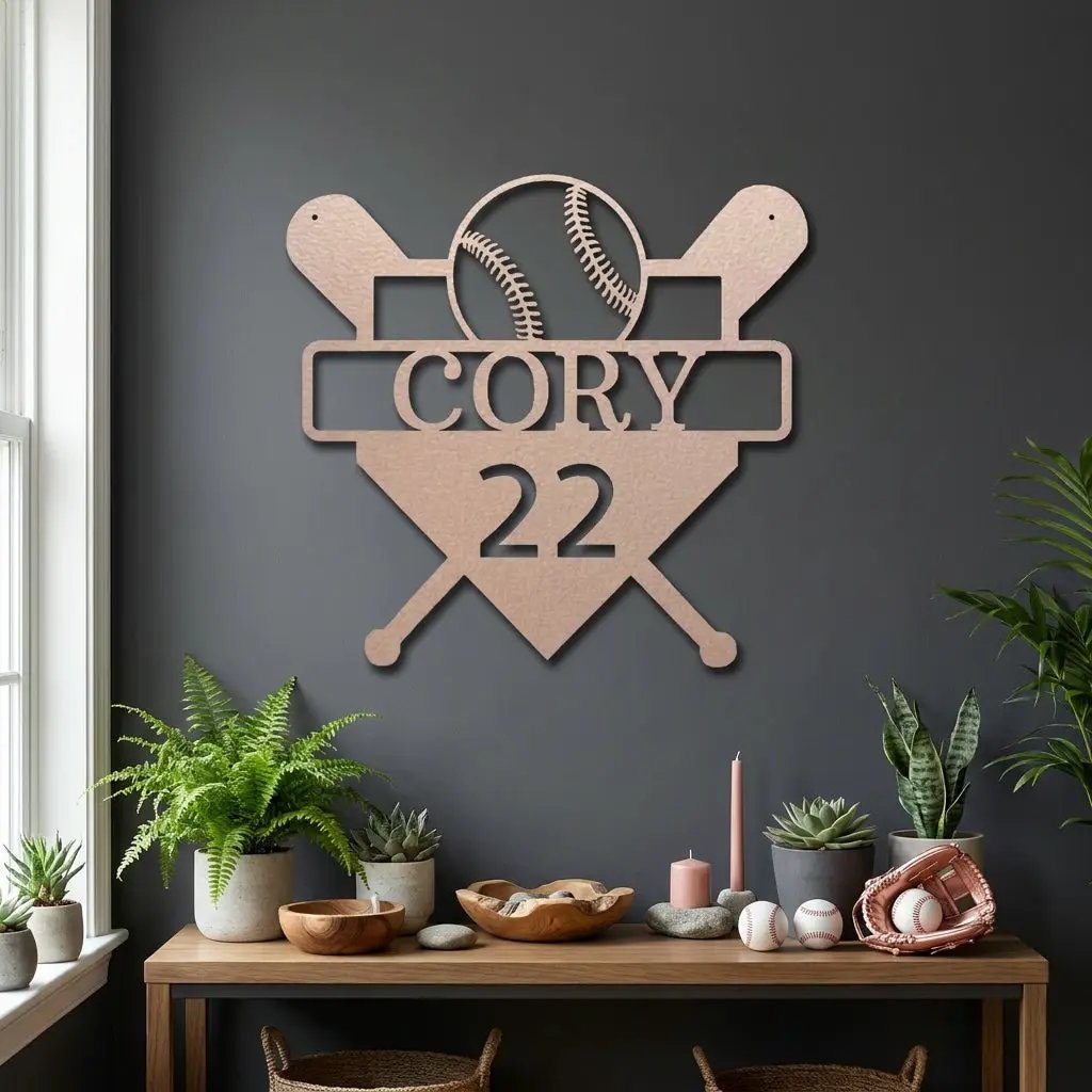 Baseball Home Plate Custom Name Metal Art Wall Sign