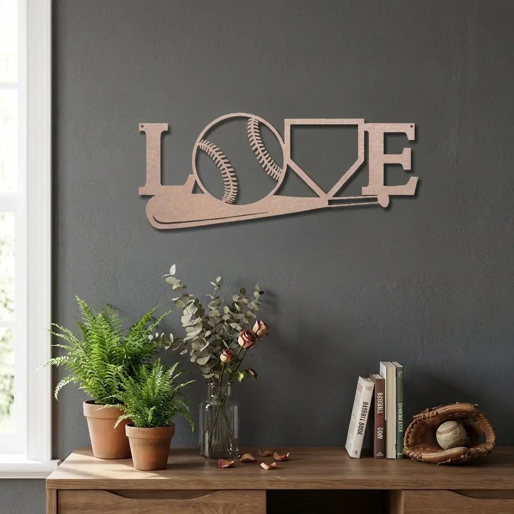 Baseball Love Metal Wall Art – Baseball Heart Sign – Sports Wall Decor – Gift for Baseball Lovers