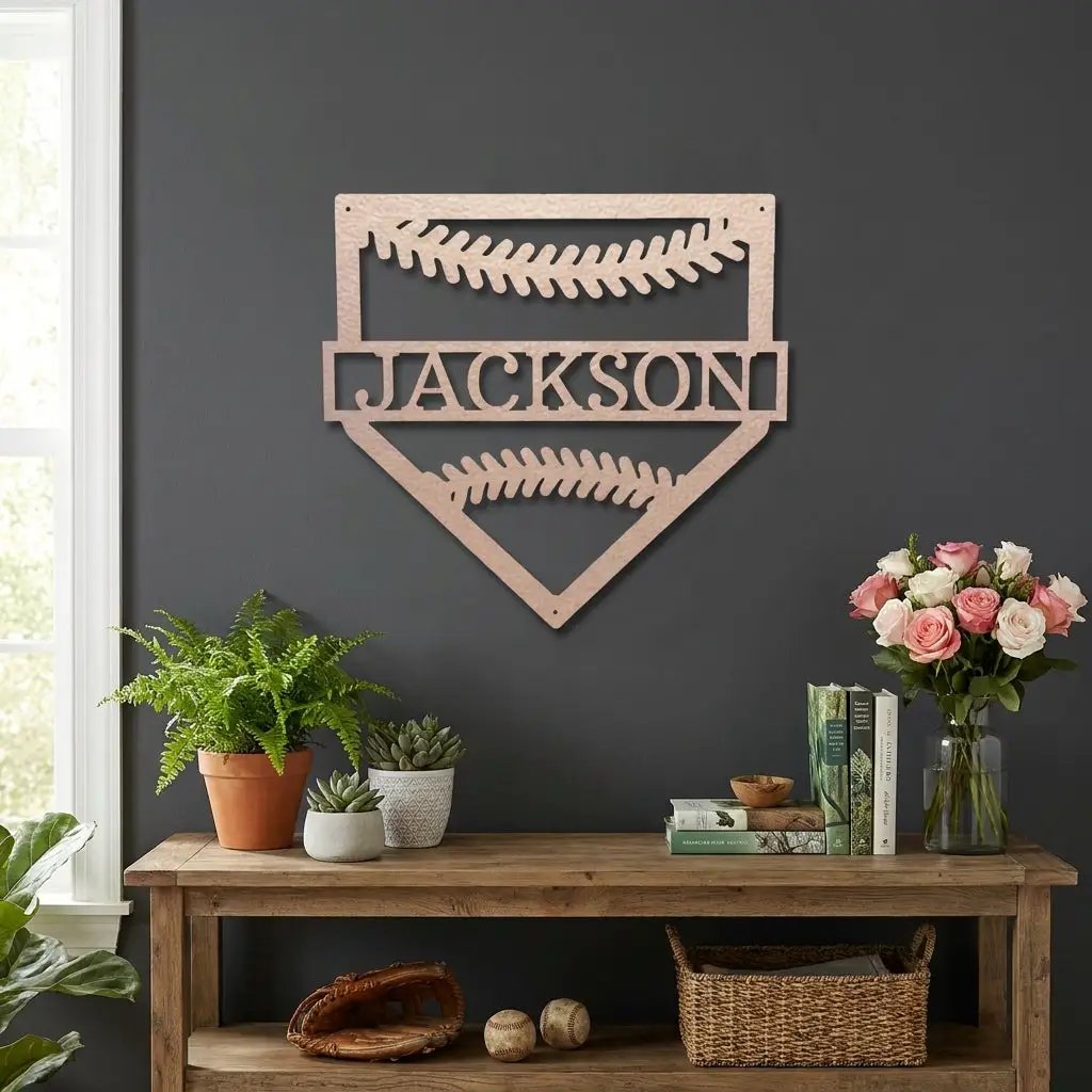 Personalized Baseball Home Plate Metal Wall Art – Custom Name Baseball Sign – Player Gift – Baseball Room Decor – Sports Wall Art