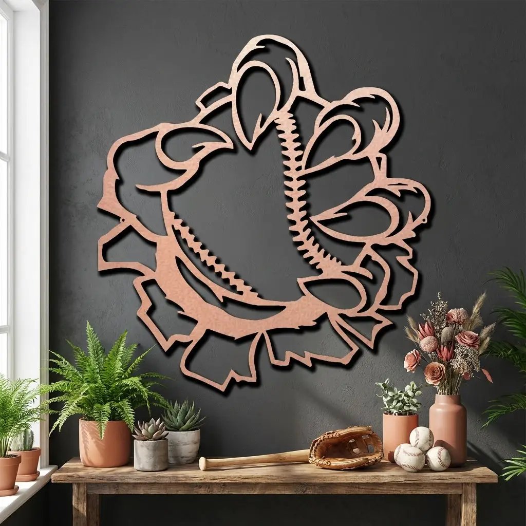 Baseball Monster Claw Metal Art Wall Sign