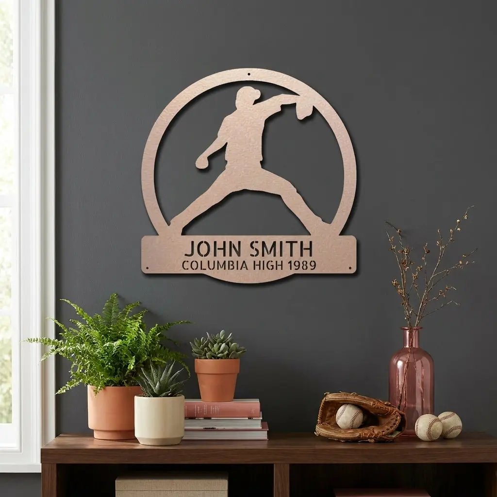 Personalized Baseball Player Metal Sign, Custom Name Baseball Wall Art, Baseball Gift for Player, Sports Decor, Coach Gift