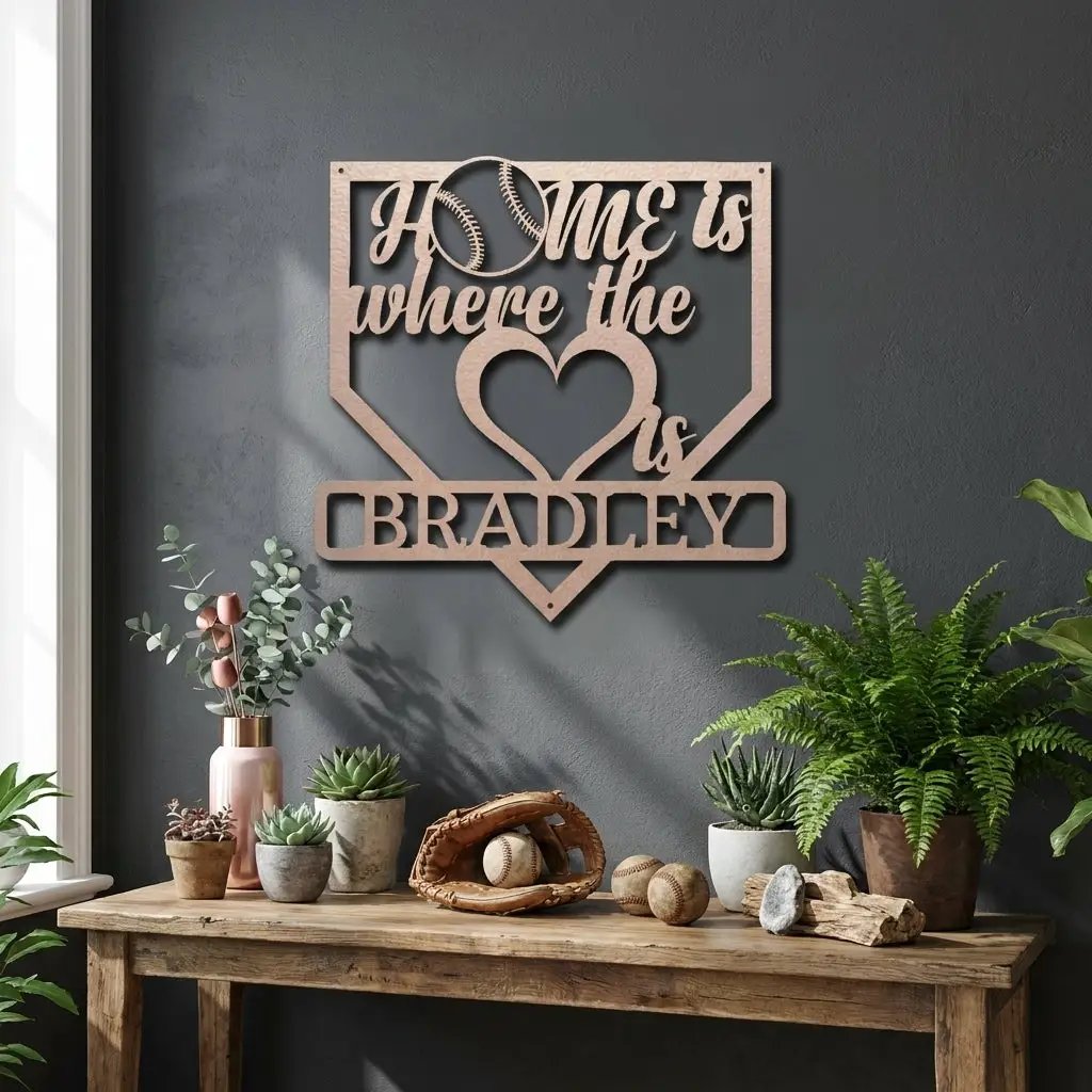 Personalized Baseball Home Plate Metal Wall Art | Custom Family Name Baseball Sign | Baseball Lover Home Decor