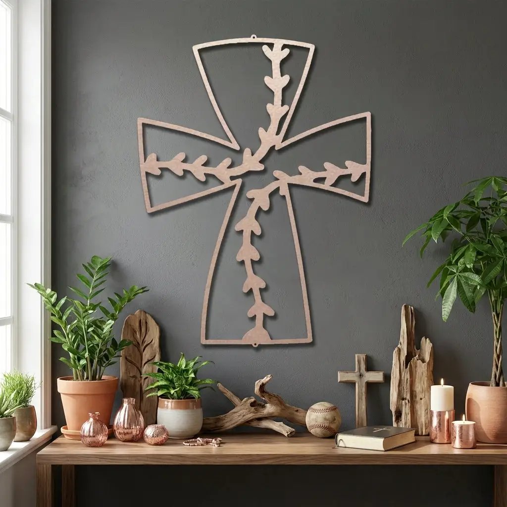 Faith Baseball Cross Metal Wall Art | Christian Baseball Decor | Baseball Stitch Cross Sign for Players & Fans