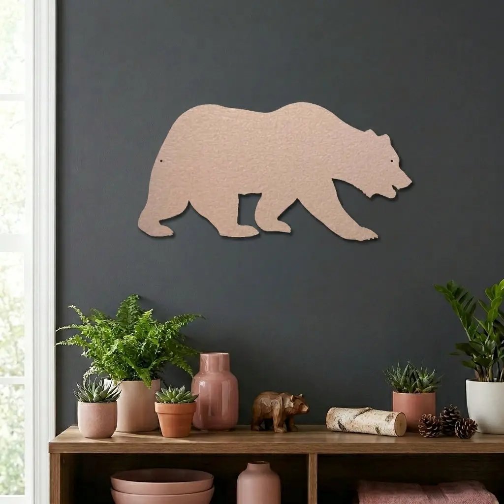 Grizzly Bear Metal Wall Art Sign – Rustic Cabin Wildlife Decor – Bear Silhouette Steel Wall Art – Outdoor Lodge Mountain Home Decor