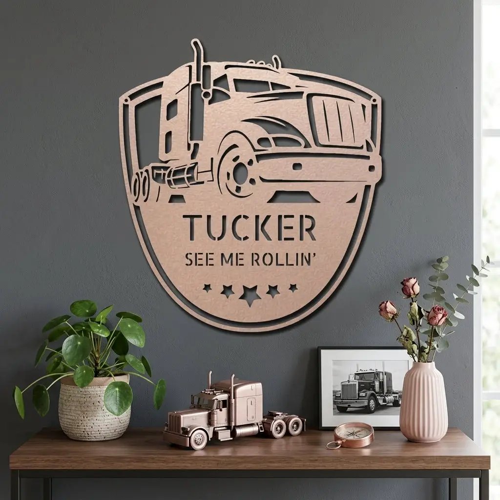 Personalized Trucker Metal Wall Art Sign | Custom Semi Truck Name Sign | Truck Driver Gift | Custom Steel Wall Decor | Made in USA