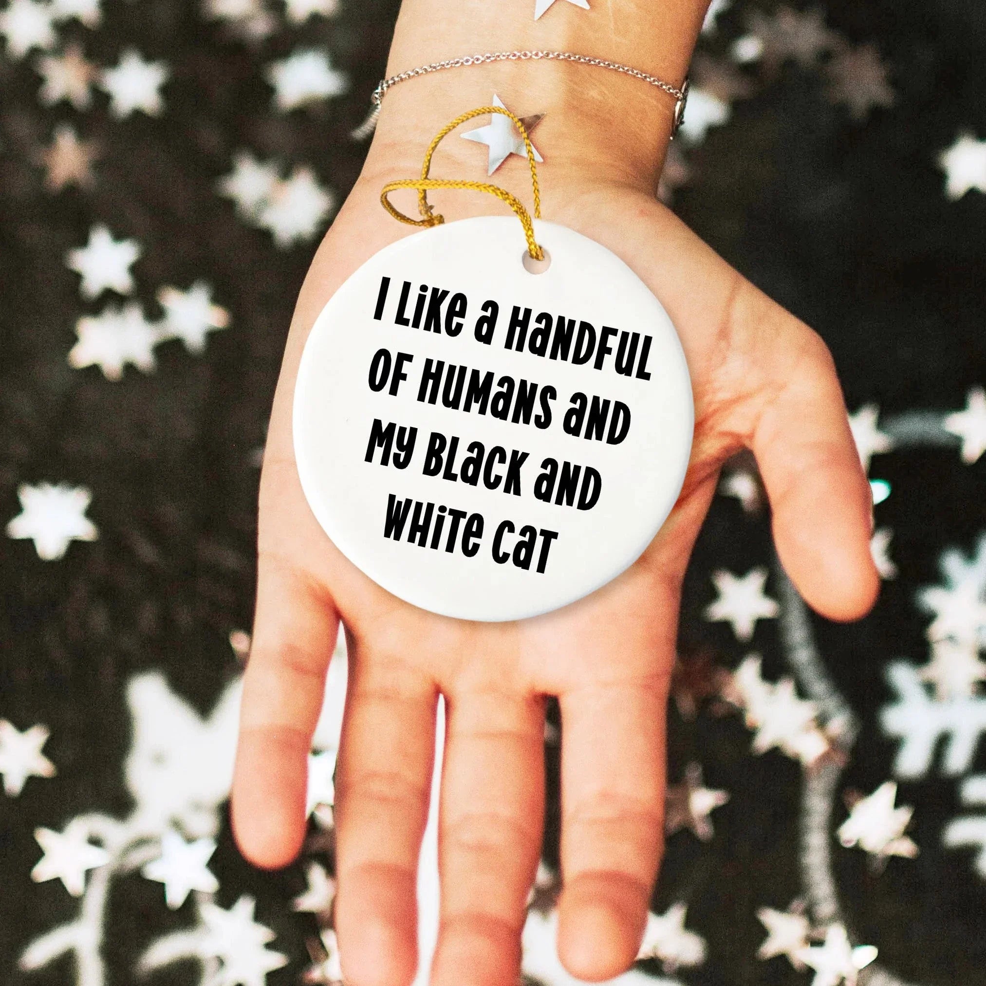 Funny Black and White Cat Christmas Ornaments- I Like A Handful Of Humans And My Black And White Cat