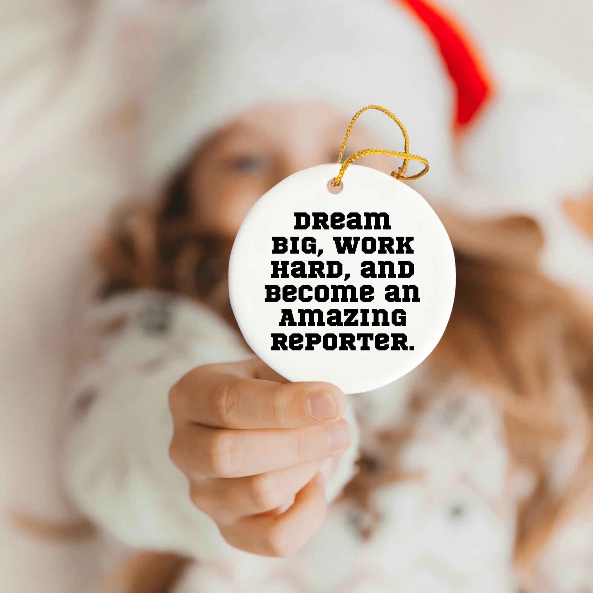 Reporter Christmas Circle Ornament- 'Dream Big, Work Hard, And Become An Amazing Reporter.' Gifts