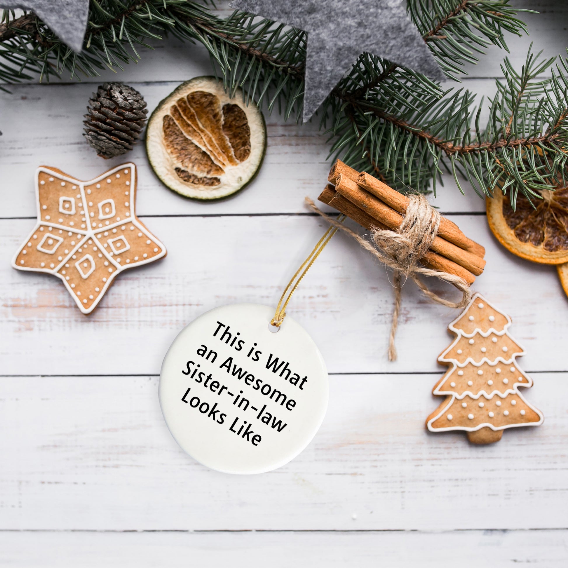 Funny Sister-in-law Circle Ornament, 'This Is What An Awesome Sister-in-law Looks Like', Gifts from Family to Sister-in-law, Christmas Unique Gifts