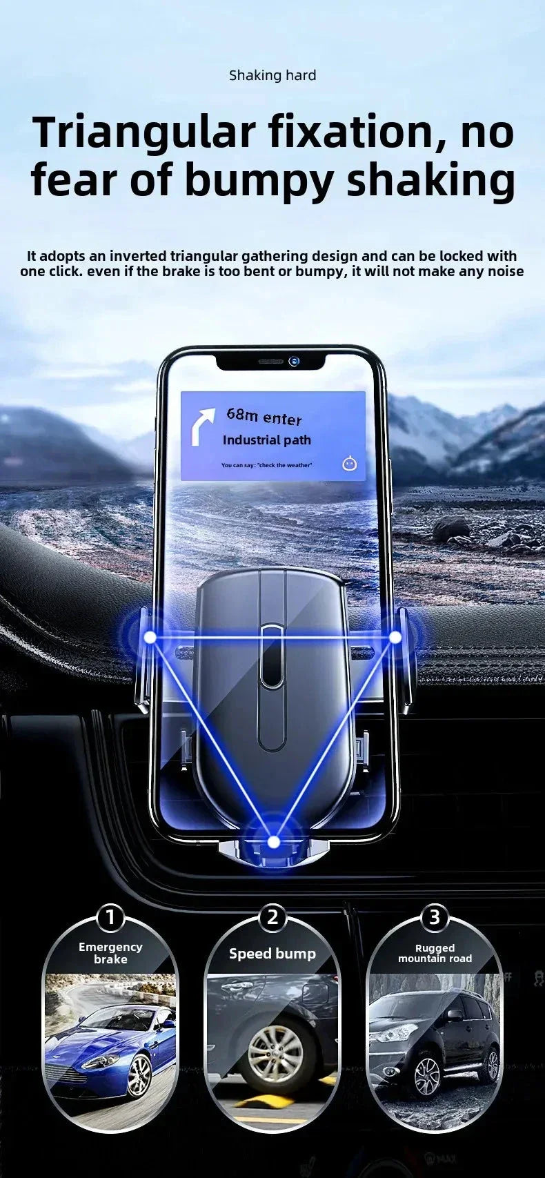 Car Mounted Phone Holder Dashboard Adhesive Suction Cup Gravity Extendable Auto Lock Car Navigation Support Bracket