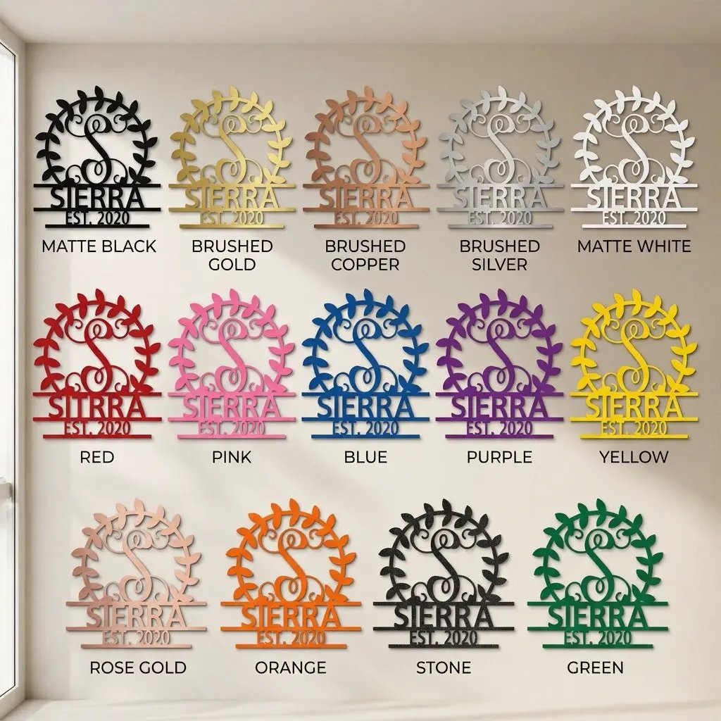 Custom Crest Metal Wall Sign – Personalized Family Name, Monogram, and Established Year – Made in the USA – 5 Sizes & Colors