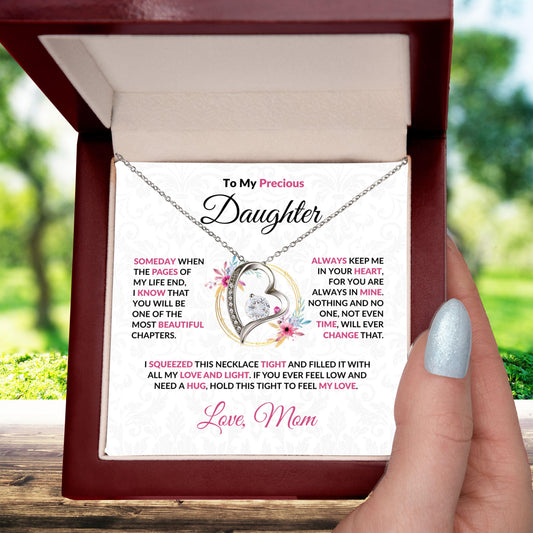 To My Precious Daughter Forever Love Pendant Necklace with Message Card and Gift Box - Mallard Moon Gift Shop