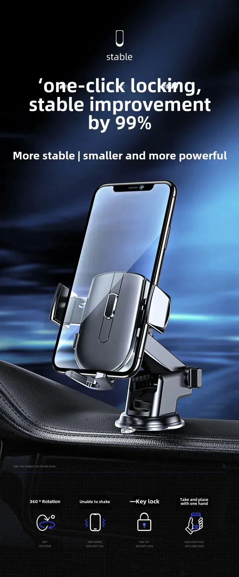 Car Mounted Phone Holder Dashboard Adhesive Suction Cup Gravity Extendable Auto Lock Car Navigation Support Bracket