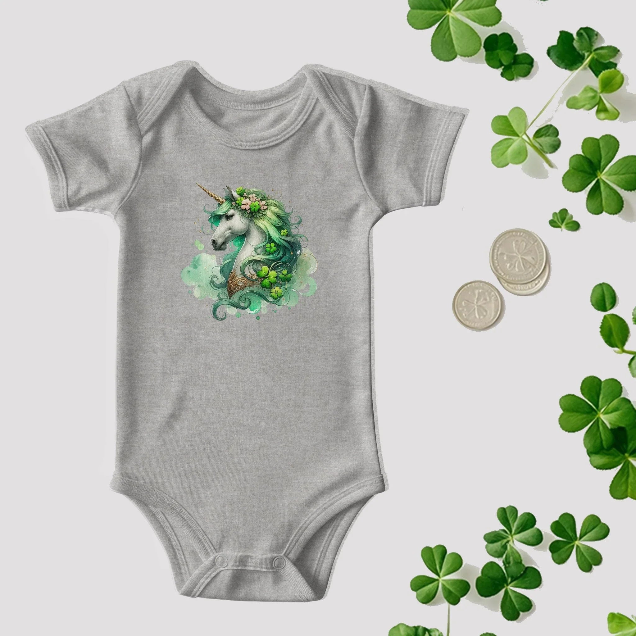 Magical Irish Unicorn St. Patrick's Day Baby Bodysuit – Enchanted Shamrock Lucky Charm Onesie – Soft Cotton Infant Romper – Fantasy Holiday Outfit & Baby Gift