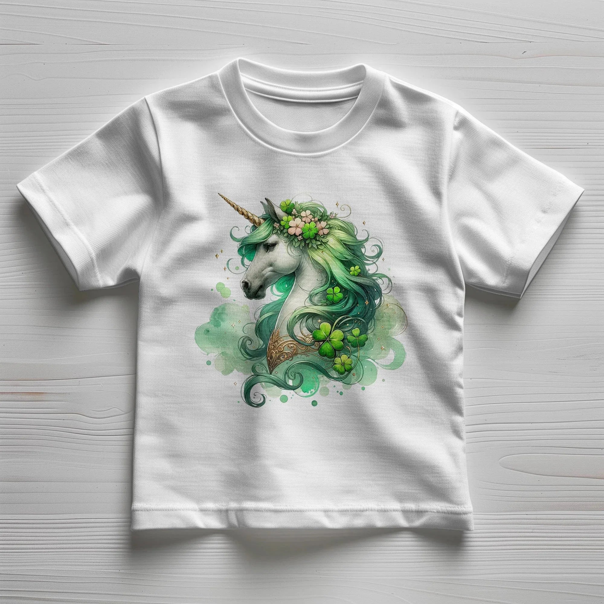 Toddler St. Patrick's Day Unicorn T-Shirt – Cute Irish Fantasy Tee – Soft Cotton Crew Neck Shirt – Lucky Shamrock Design for Girls