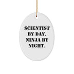 Scientist Gifts for Men: 'Scientist By Day. Ninja By Night.' Oval Ornament, Christmas Memorable Presents from Friends to Family