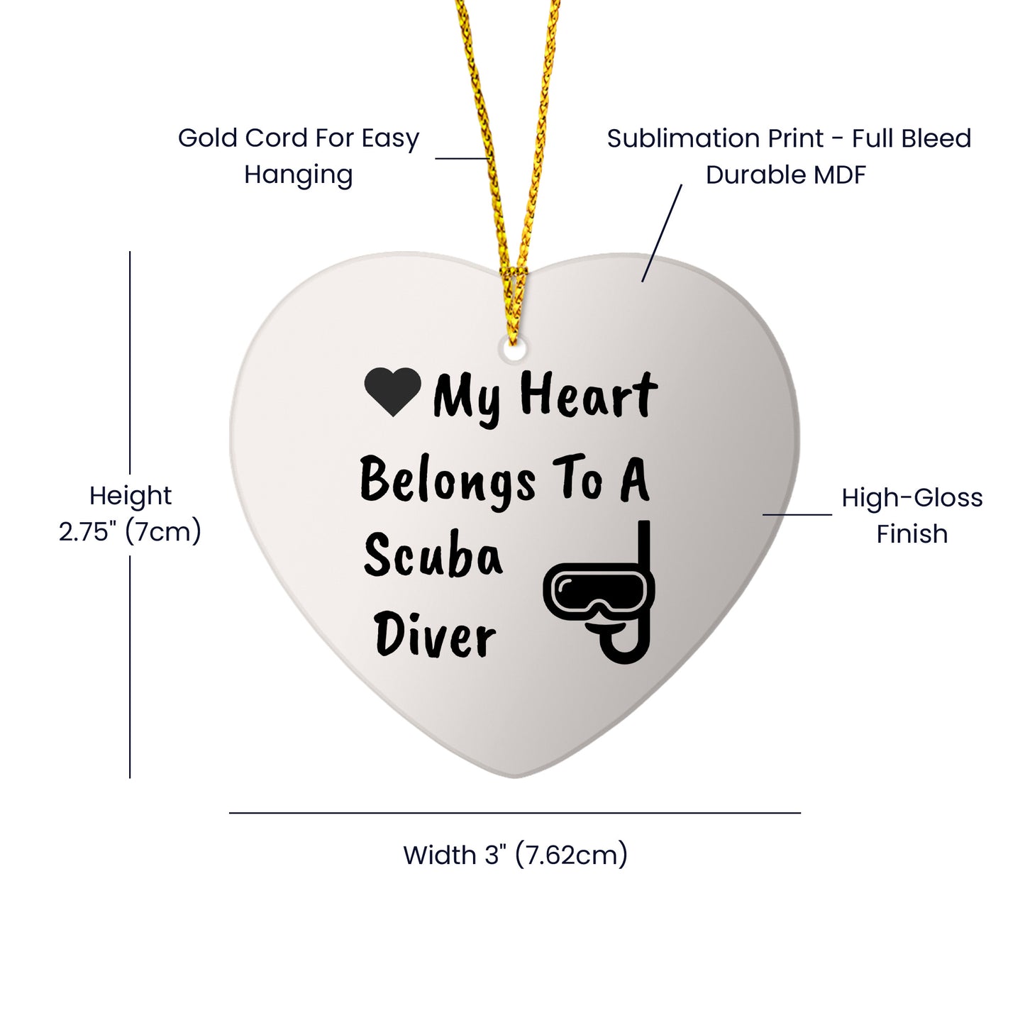 Scuba Diver Heart-shaped Hanging Ornament - My Heart Belongs To A Scuba Diver