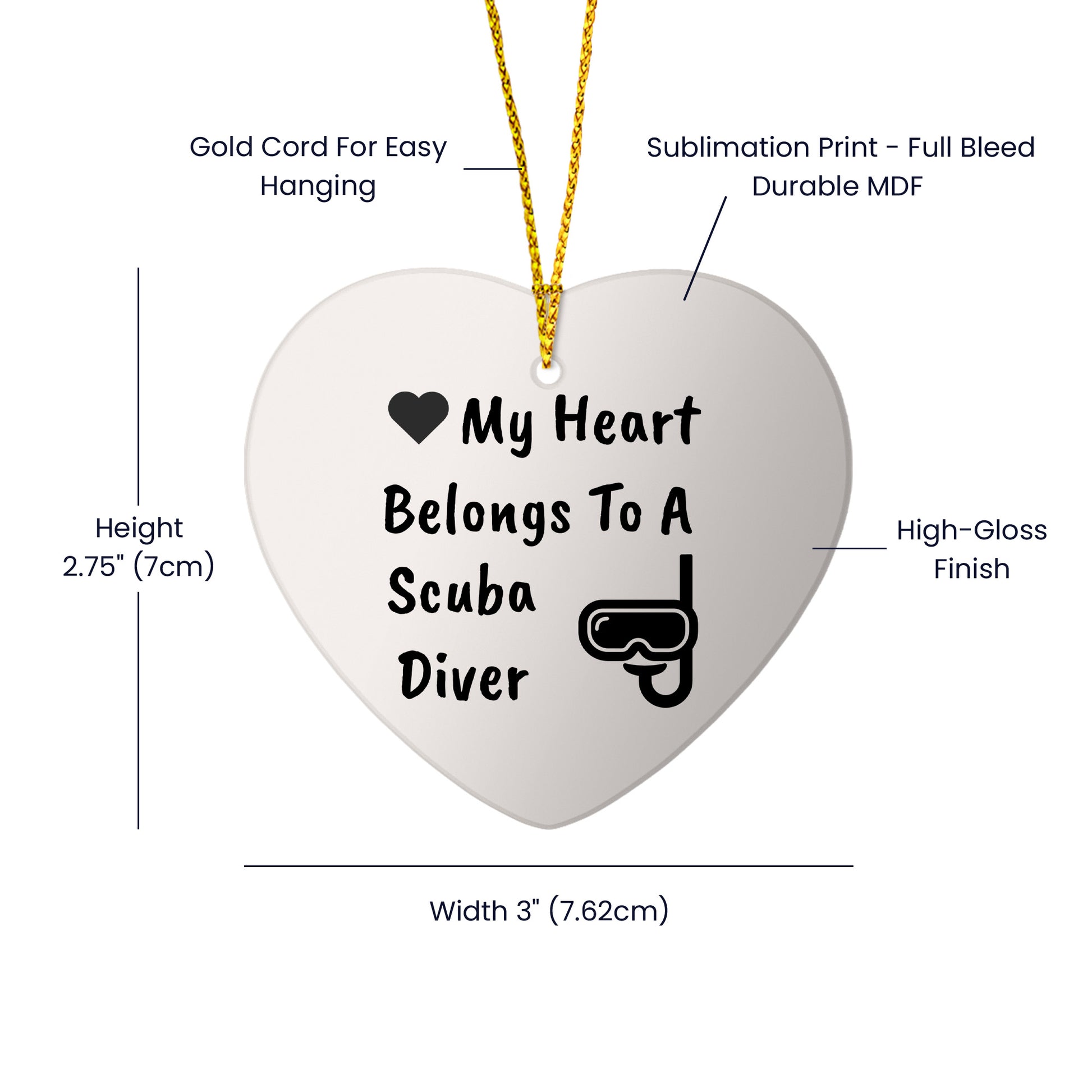 Scuba Diver Heart-shaped Hanging Ornament - My Heart Belongs To A Scuba Diver