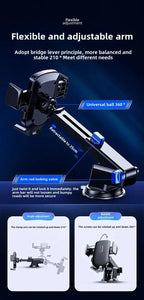 Car Mounted Phone Holder Dashboard Adhesive Suction Cup Gravity Extendable Auto Lock Car Navigation Support Bracket