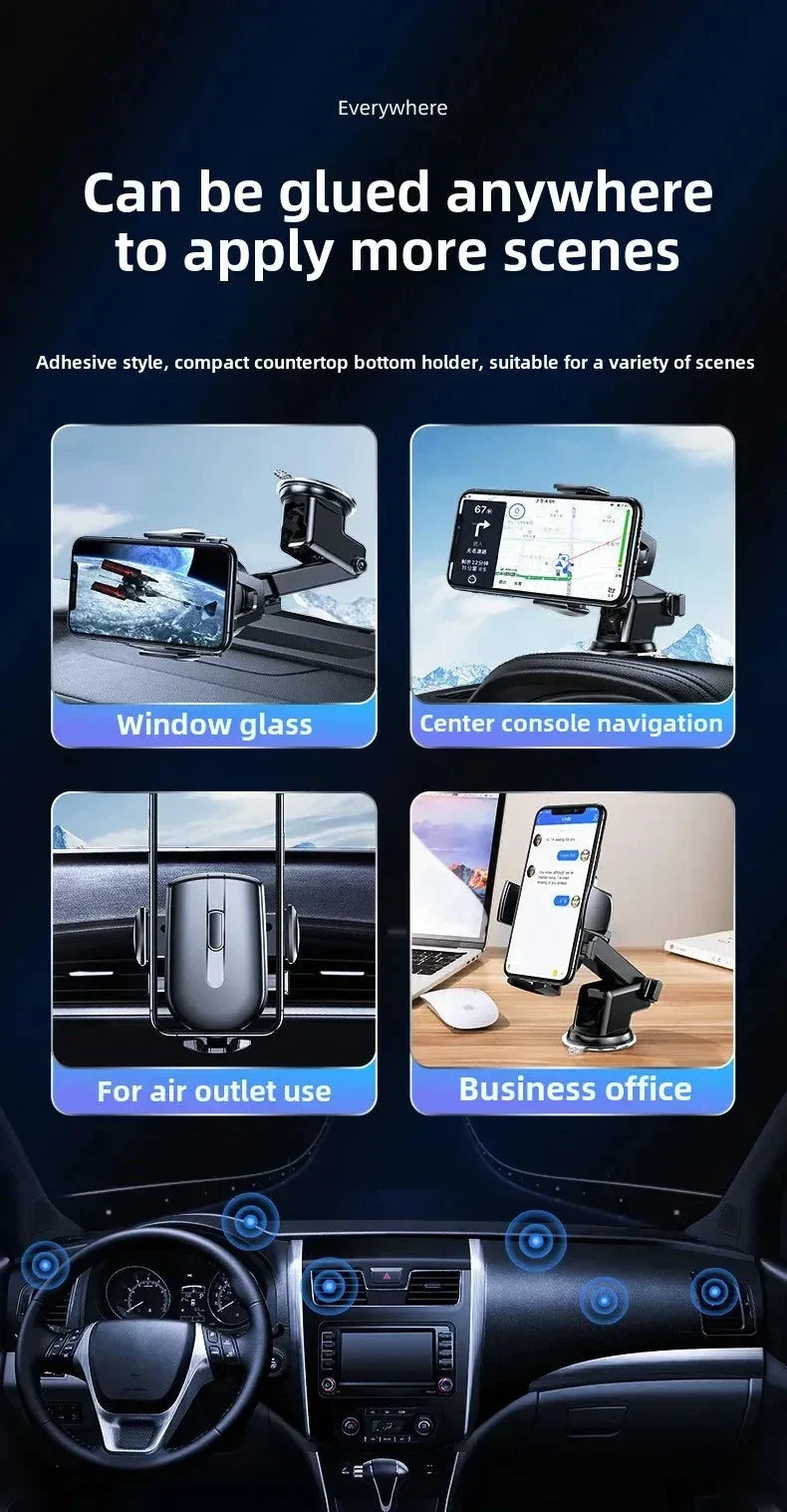 Car Mounted Phone Holder Dashboard Adhesive Suction Cup Gravity Extendable Auto Lock Car Navigation Support Bracket