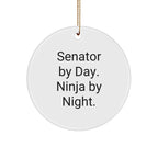 Senator By Day Ninja By Night Circle Ornament Gifts from Men to Senator, Funny Quote Christmas Unique Gifts