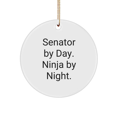 Senator By Day Ninja By Night Circle Ornament Gifts from Men to Senator, Funny Quote Christmas Unique Gifts