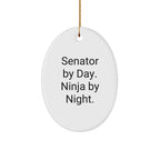 Senator Gifts Oval Ornament, Men's Senator Christmas Unique Gifts, 'Senator By Day. Ninja By Night.' Quote Oval Ornament, Gifts for Senator