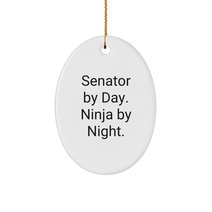 Senator Gifts Oval Ornament, Men's Senator Christmas Unique Gifts, 'Senator By Day. Ninja By Night.' Quote Oval Ornament, Gifts for Senator