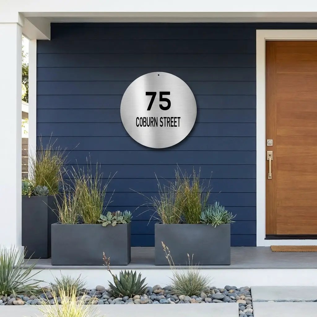 Circle Address Personalized Steel Wall Sign Custom Metal Art