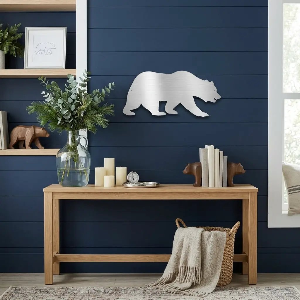 Grizzly Bear Metal Wall Art Sign – Rustic Cabin Wildlife Decor – Bear Silhouette Steel Wall Art – Outdoor Lodge Mountain Home Decor