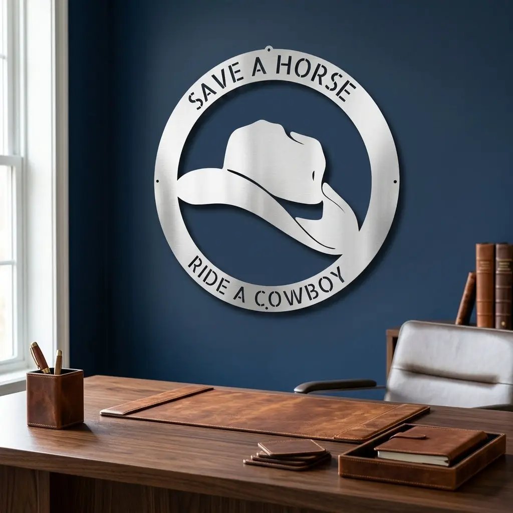 Personalized Cowboy Hat Metal Wall Art | Custom Ranch Name Sign | Western Metal Wall Decor | Rustic Farmhouse Wall Art | Made in USA