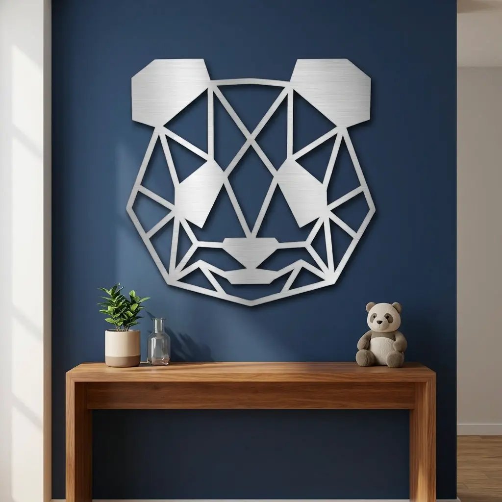 Geometric Panda Metal Wall Art – Modern Animal Steel Décor – Minimalist Panda Head Wall Hanging