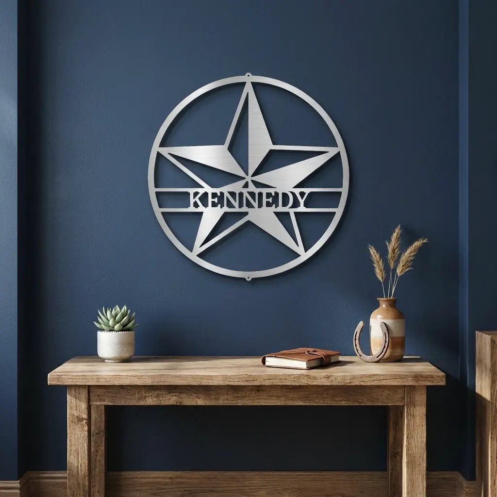 Custom Star Metal Wall Art – Personalized Rustic Farmhouse Sign – Ranch or Family Name