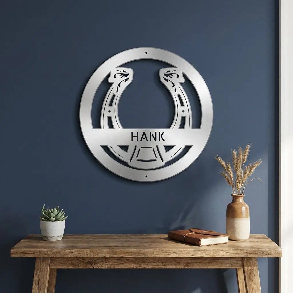 Personalized Horseshoe Metal Wall Art Sign Custom Ranch Name Steel Decor Western Farmhouse