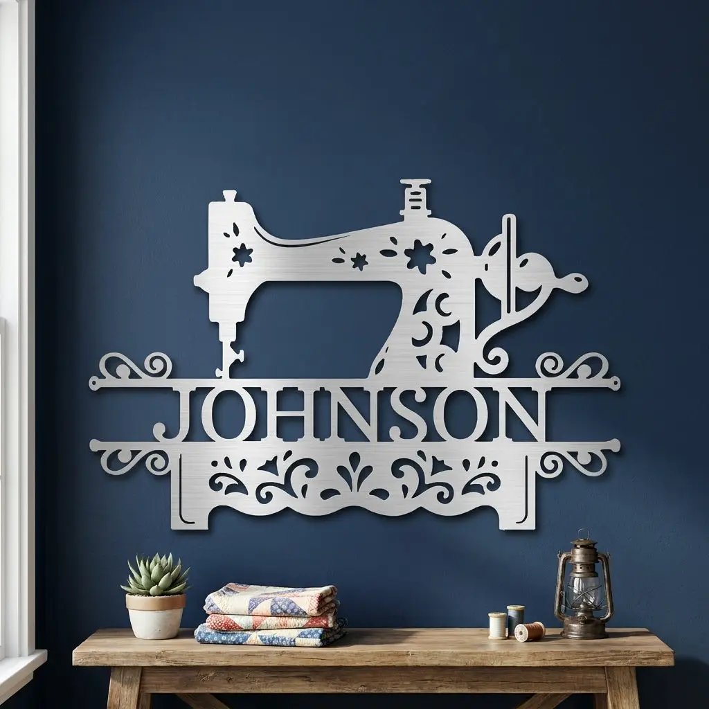 Personalized Sewing Machine Metal Wall Art Custom Name Sign Quilter Gift Sewist Decor Craft Room Wall Decor Vintage Sewing Machine Sign