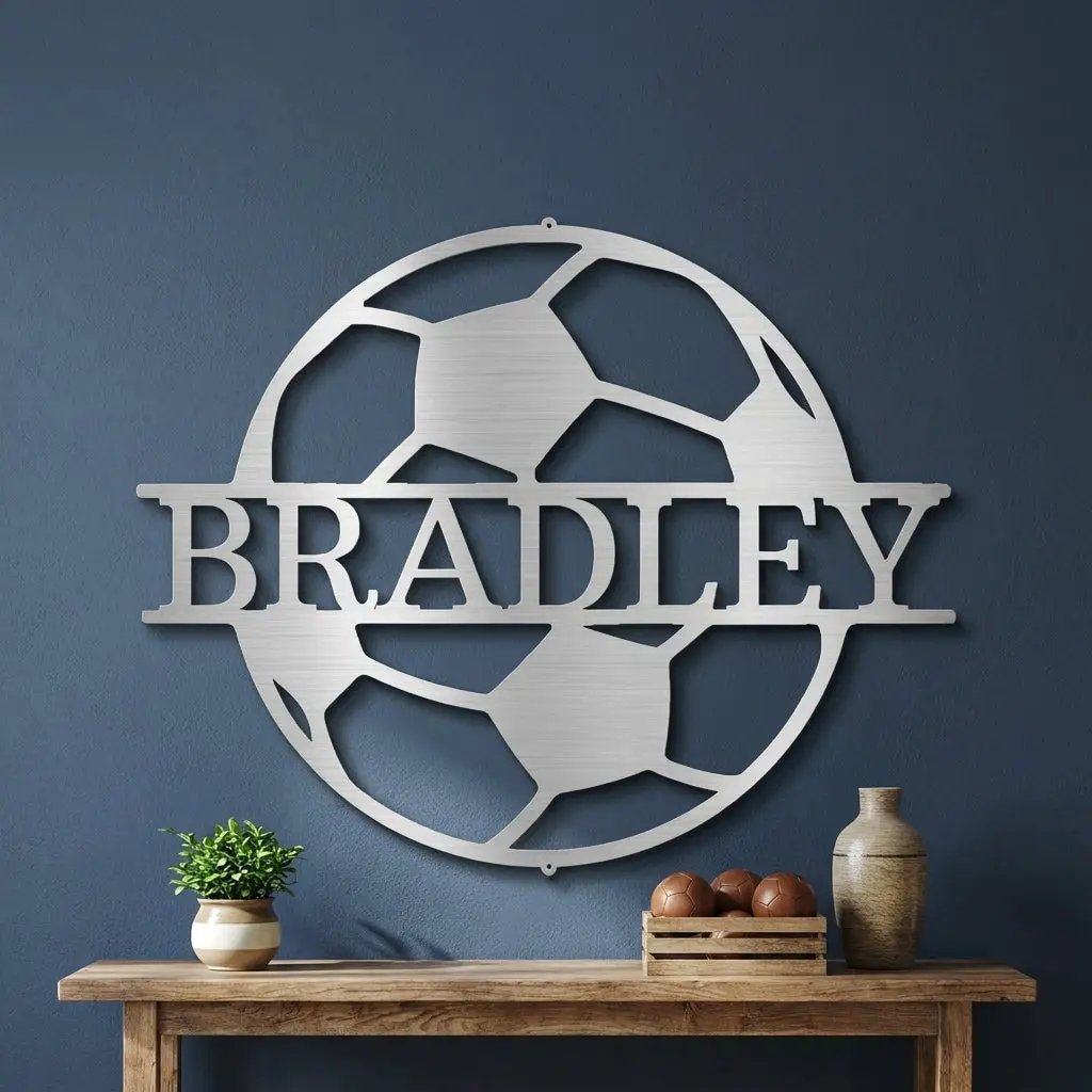 Personalized Soccer Ball Metal Wall Art – Custom Name Soccer Sign – Sports Decor for Kids Room, Soccer Player Gift, Indoor Outdoor Steel Sign
