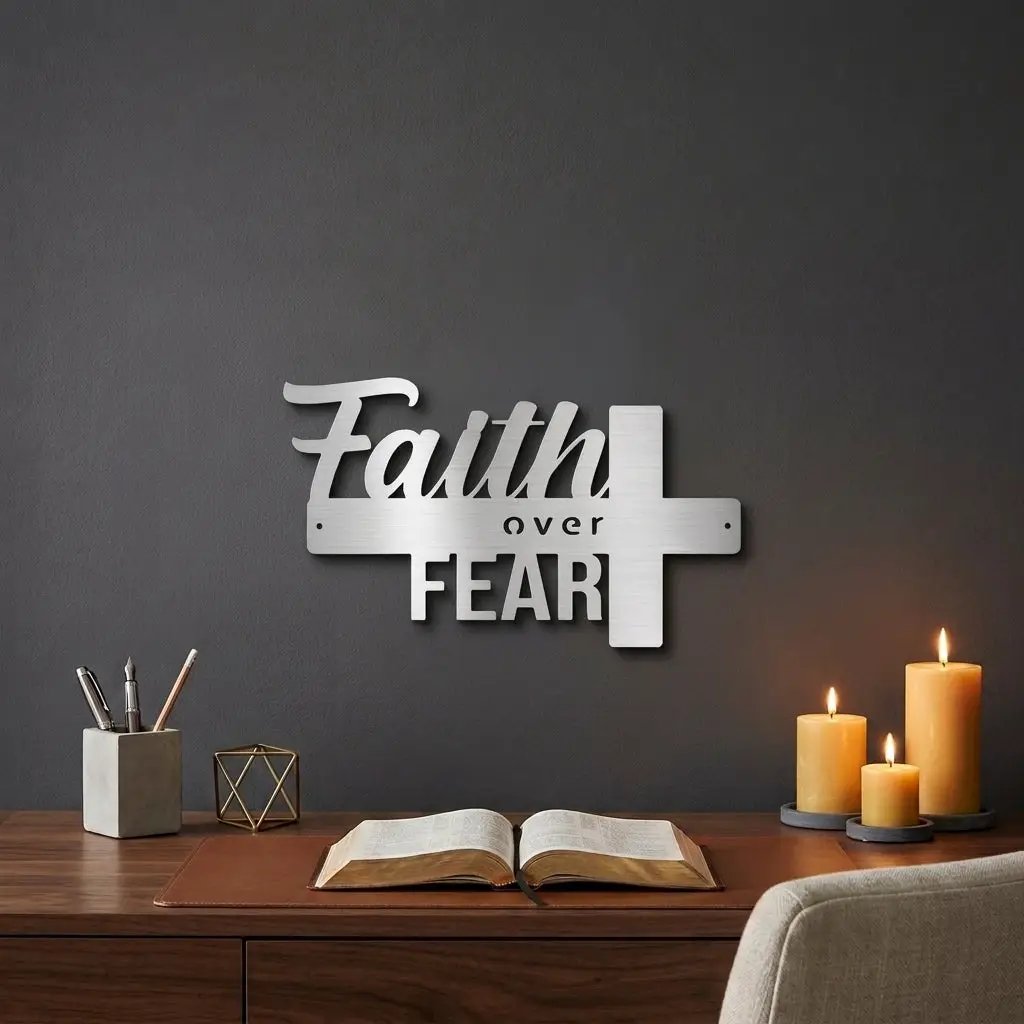Faith Over Fear Christian Cross Metal Wall Art
