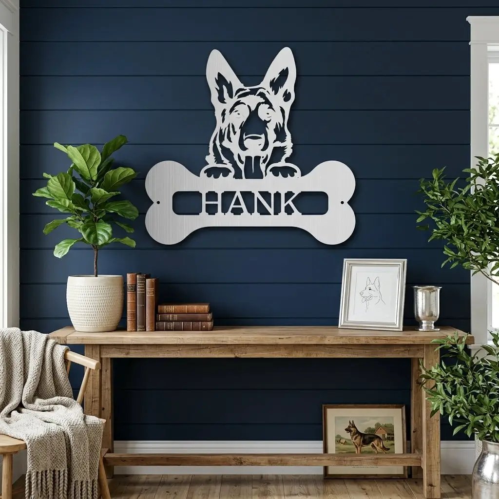 German Sheperd Custom Name Metal Art Wall Sign