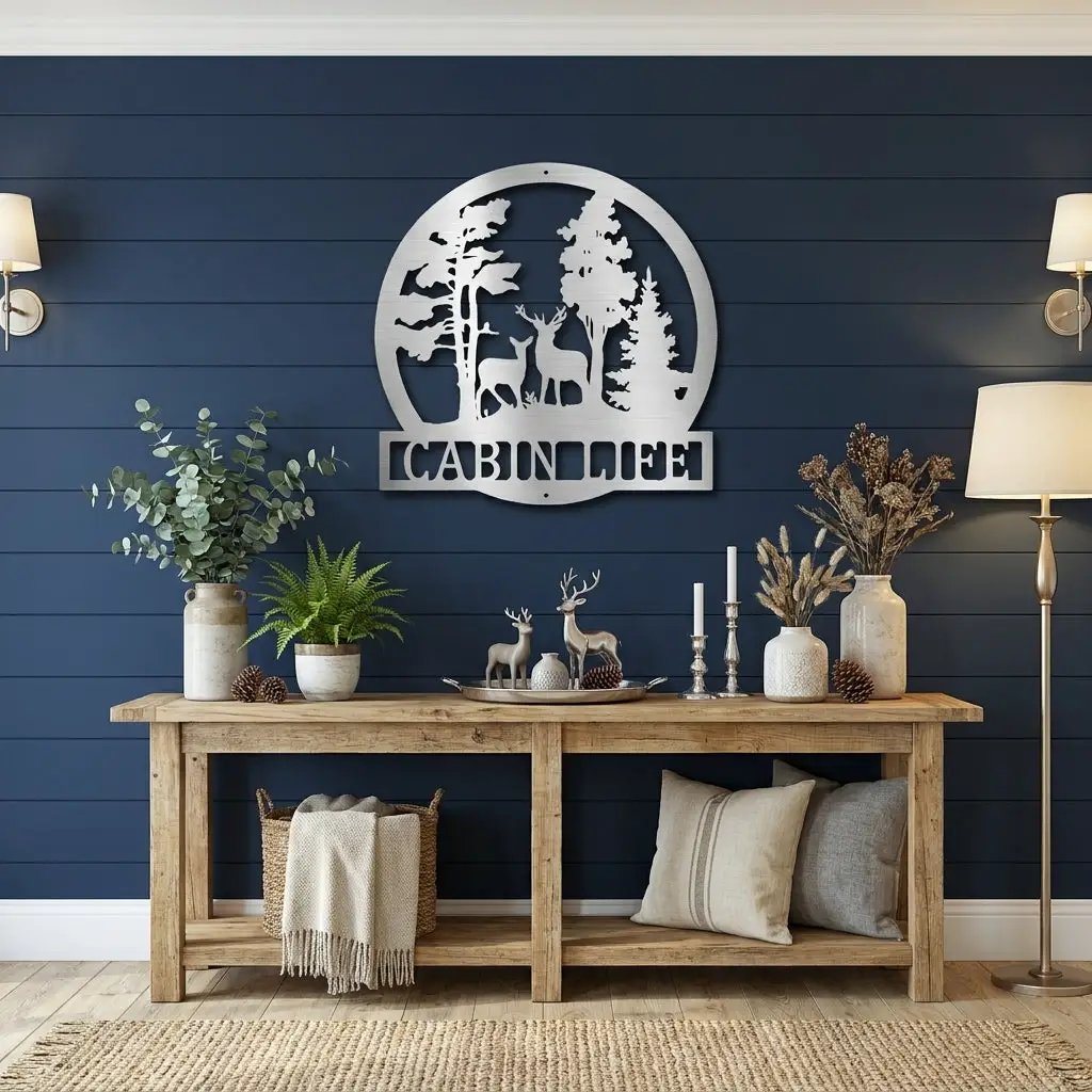 Deer in the Woods Personalized Metal Art Wall Sign: A Serene Slice of Nature for Your Home