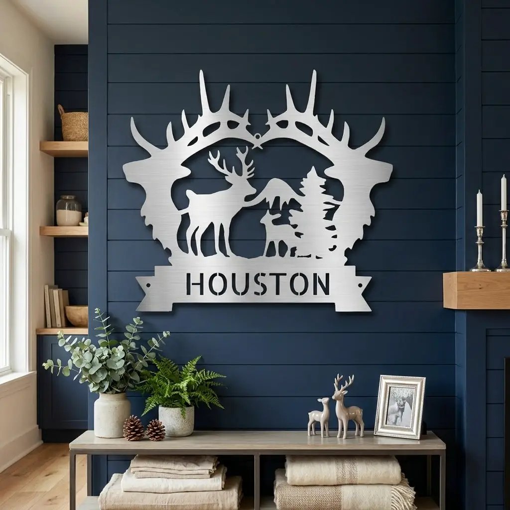 Big Deer Antler Personalized Name Metal Art Wall Sign
